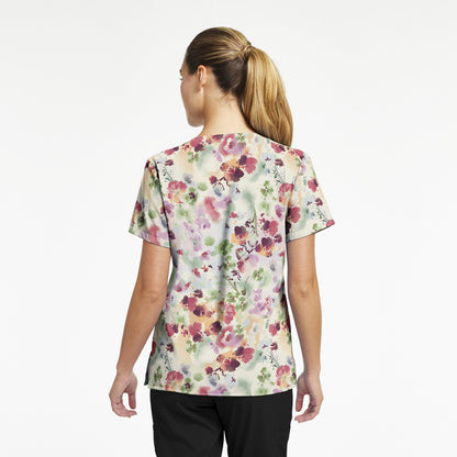 *2XL ONLY* 618WADR -WATERCOLOR DREAMS WHITECROSS PRINTED V-NECK SCRUB TOP
