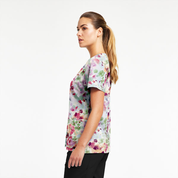 *2XL ONLY* 618WADR -WATERCOLOR DREAMS WHITECROSS PRINTED V-NECK SCRUB TOP