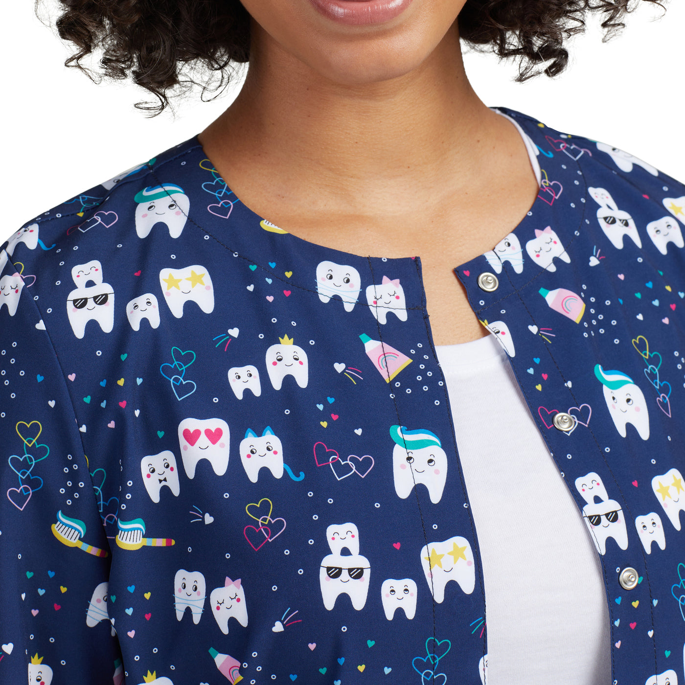 WJ708 White Cross Dental Inspired Printed Scrub Jacket for Women