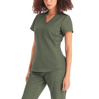 WT110 White Cross V-Tess Women's Jersey Knit Contrast Scrub Top