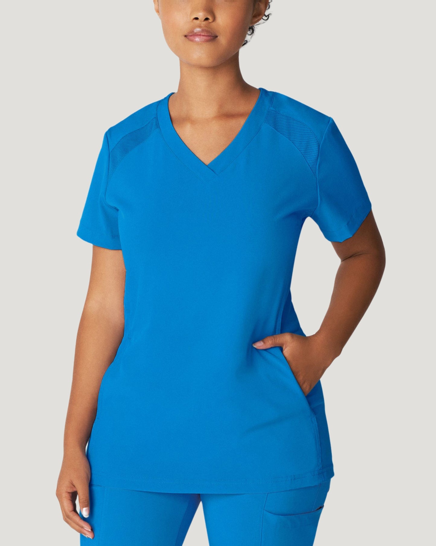 *Last Few* 746 White Cross FIT V-Neck Top With Side Mesh
