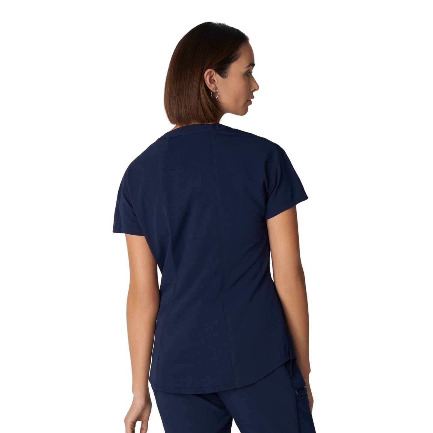 WT114 White Cross V-Tess Women's V-Neck Top With Contrast Back Panel