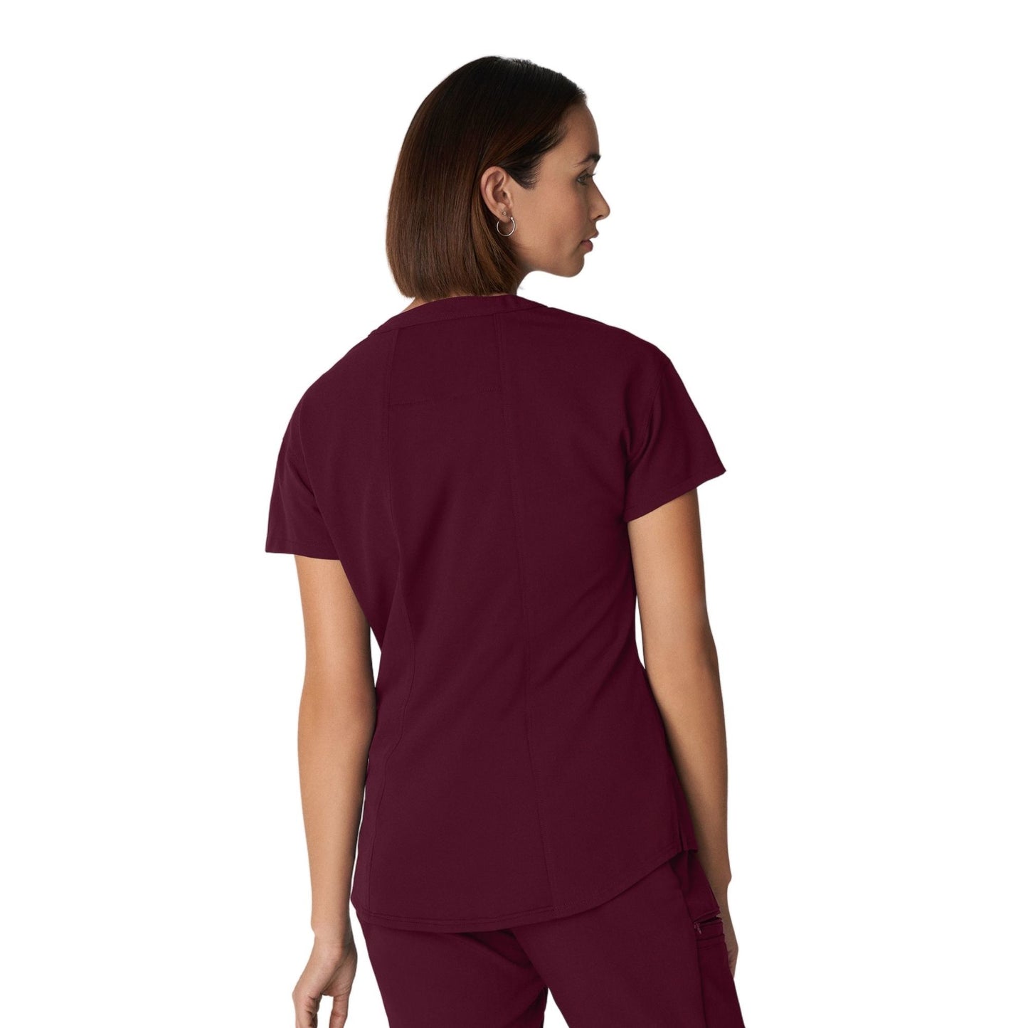 WT114 White Cross V-Tess Women's V-Neck Top With Contrast Back Panel