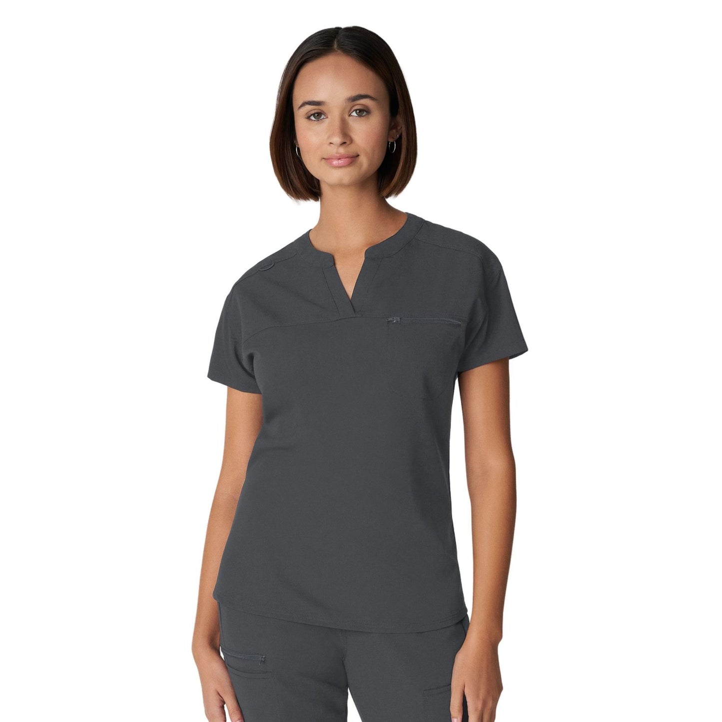 WT114 White Cross V-Tess Women's V-Neck Top With Contrast Back Panel