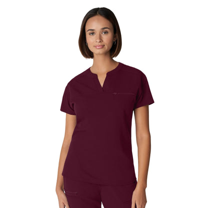 WT114 White Cross V-Tess Women's V-Neck Top With Contrast Back Panel