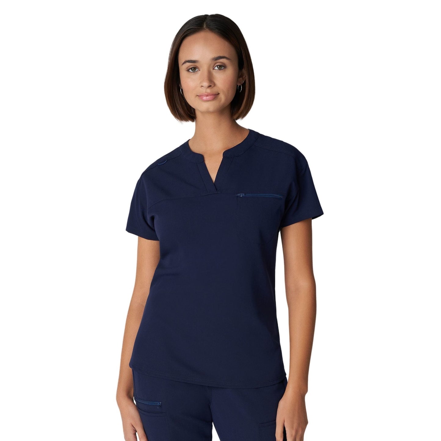 WT114 White Cross V-Tess Women's V-Neck Top With Contrast Back Panel