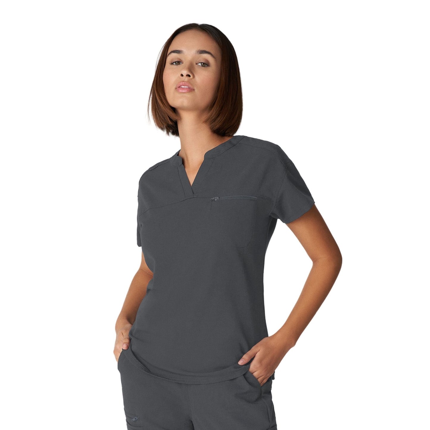 WT114 White Cross V-Tess Women's V-Neck Top With Contrast Back Panel
