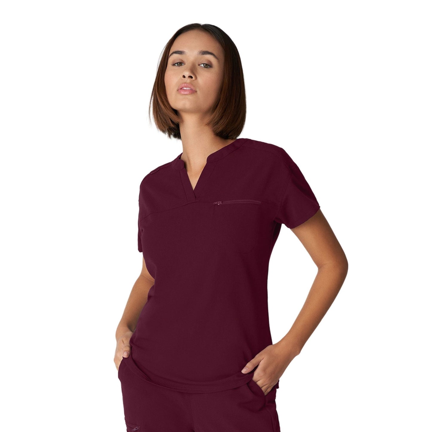 WT114 White Cross V-Tess Women's V-Neck Top With Contrast Back Panel