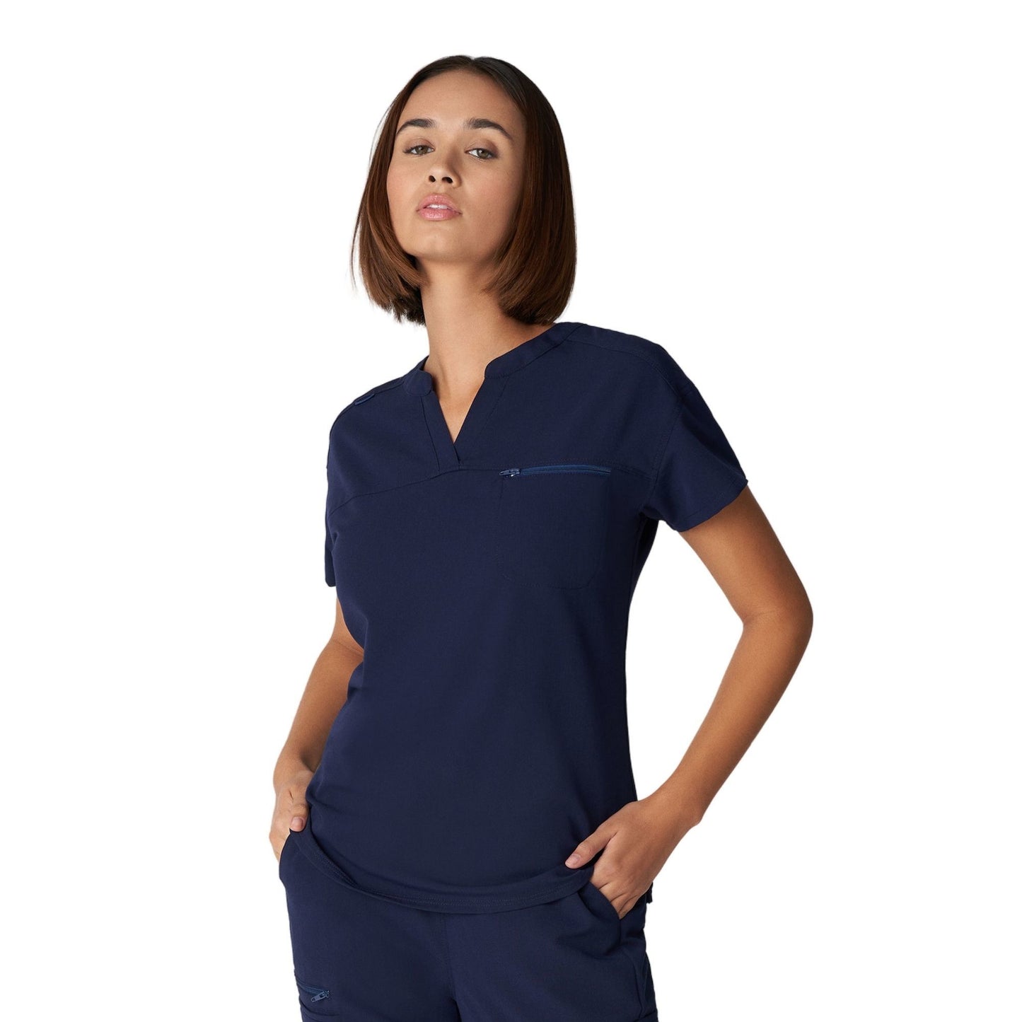 WT114 White Cross V-Tess Women's V-Neck Top With Contrast Back Panel