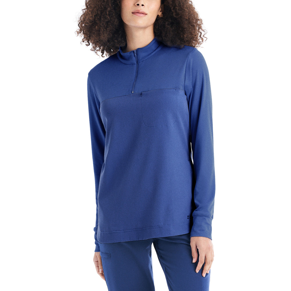 *LAST FEW* WT133 White Cross CRFT Women's 3-Pocket Quarter-Zip Mock Neck Pullover Scrub Top