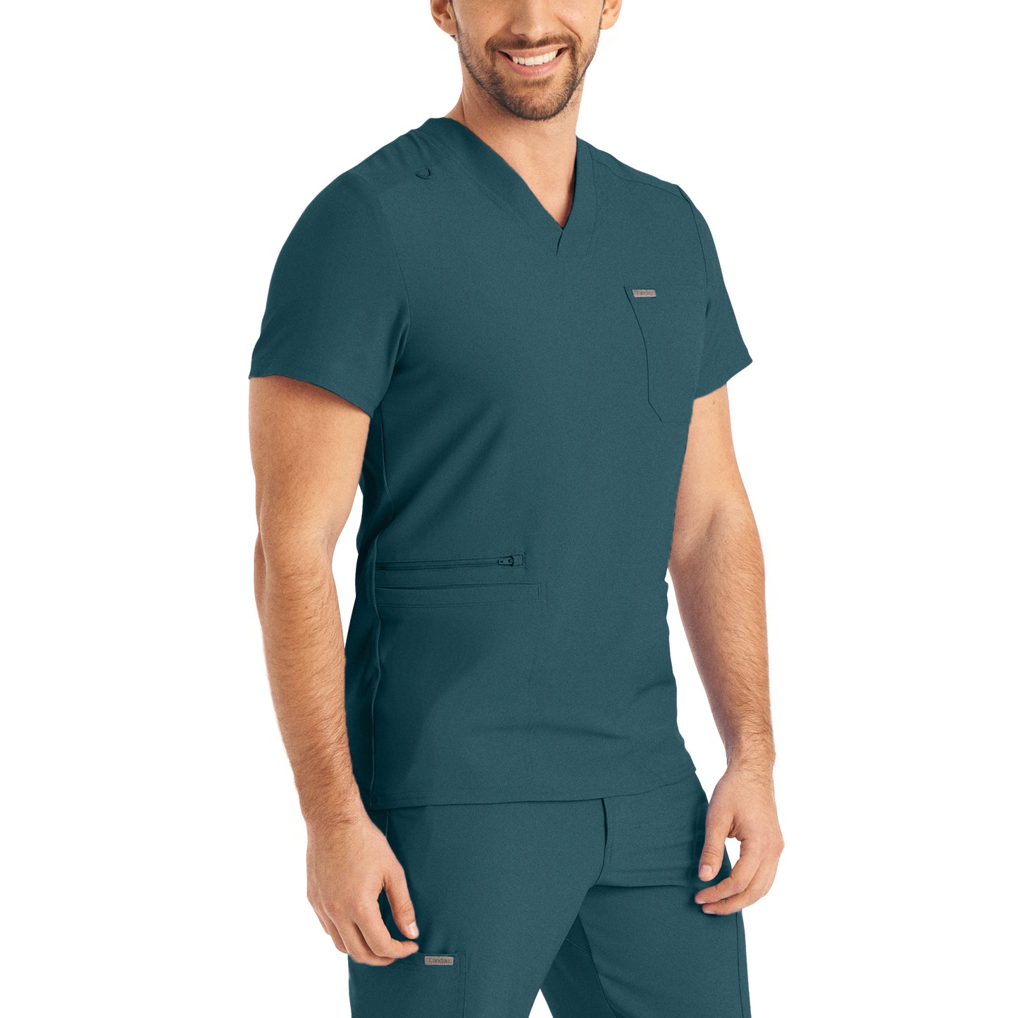 LT110: White Cross Landau Forward Men's V Neck Scrub Top
