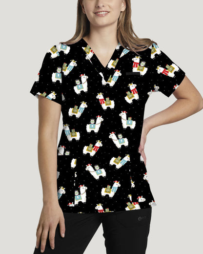 618ASL- Alpaca Sally -Pewter  Printed  V-Neck  Top