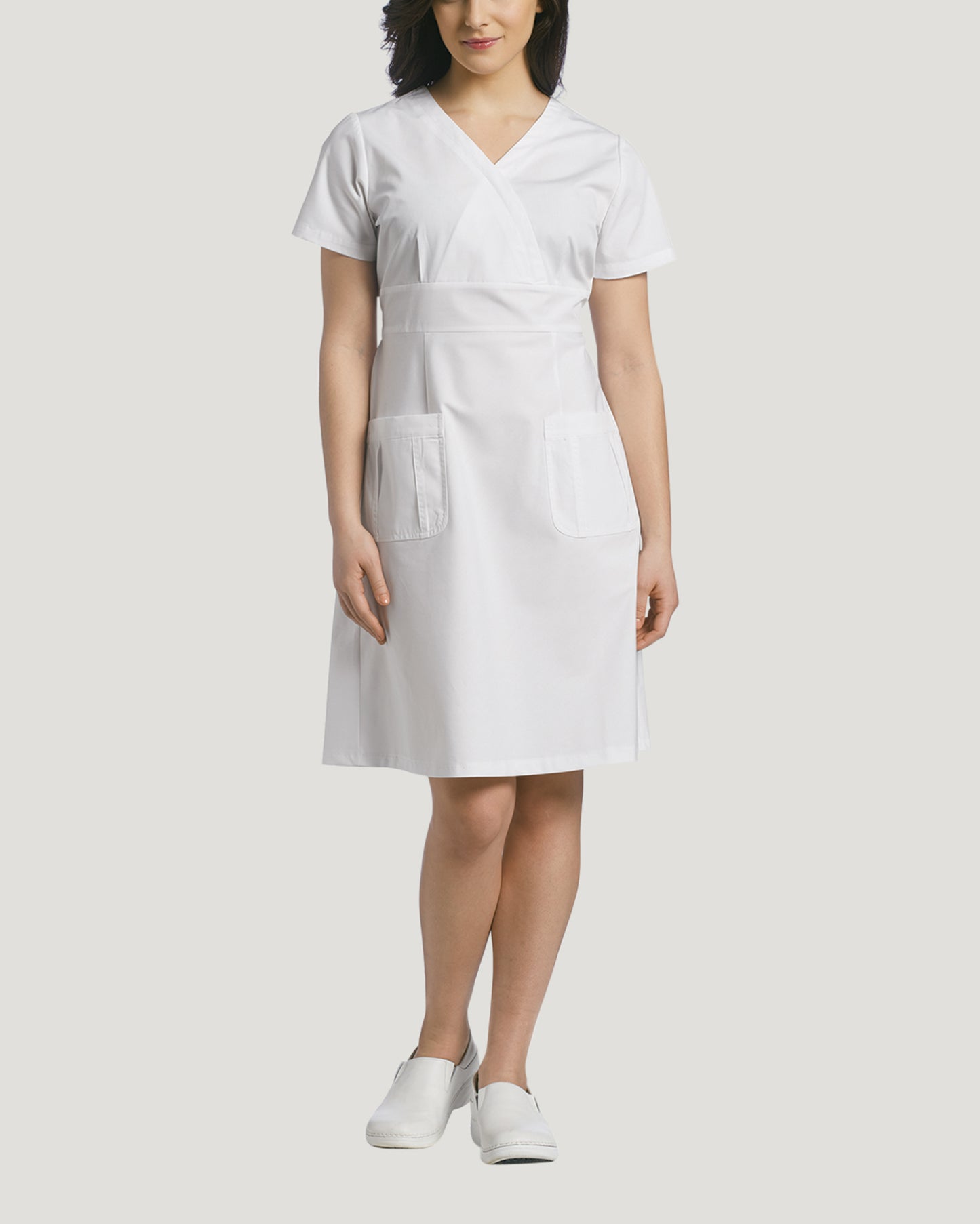 *4XL and 5XL ONLY* 8011 White Cross Mock Wrap Scrub Dress