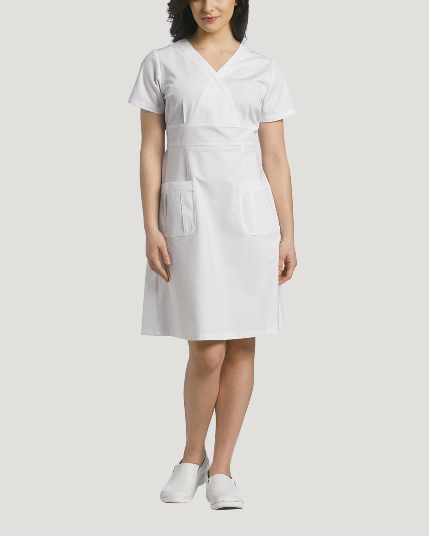 8011 White Cross Mock Wrap Scrub Dress