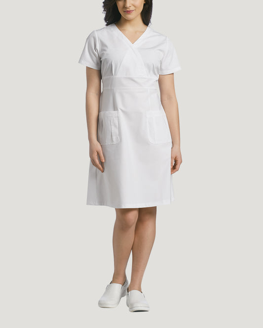 *4XL and 5XL ONLY* 8011 White Cross Mock Wrap Scrub Dress