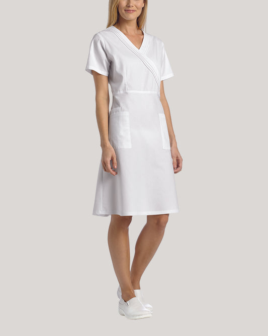 8014 White Cross Women's Pleated Mock Wrap Dress