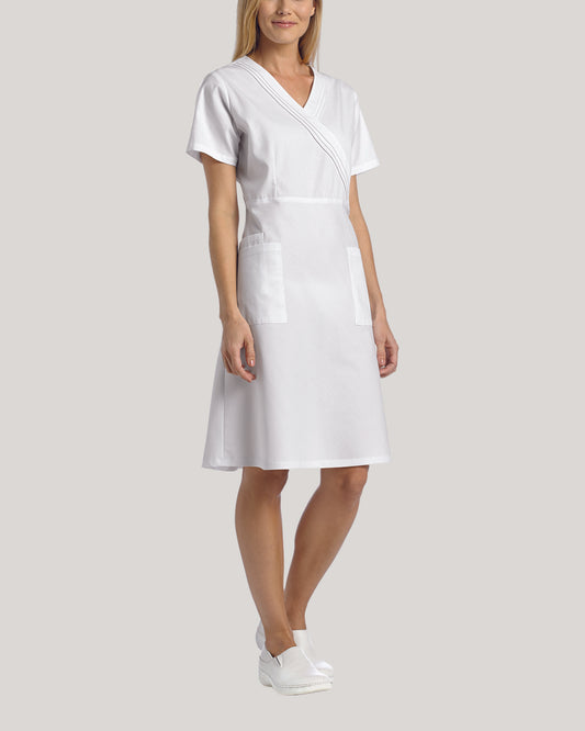 8014 White Cross Women's Pleated Mock Wrap Dress - LAST SMALL