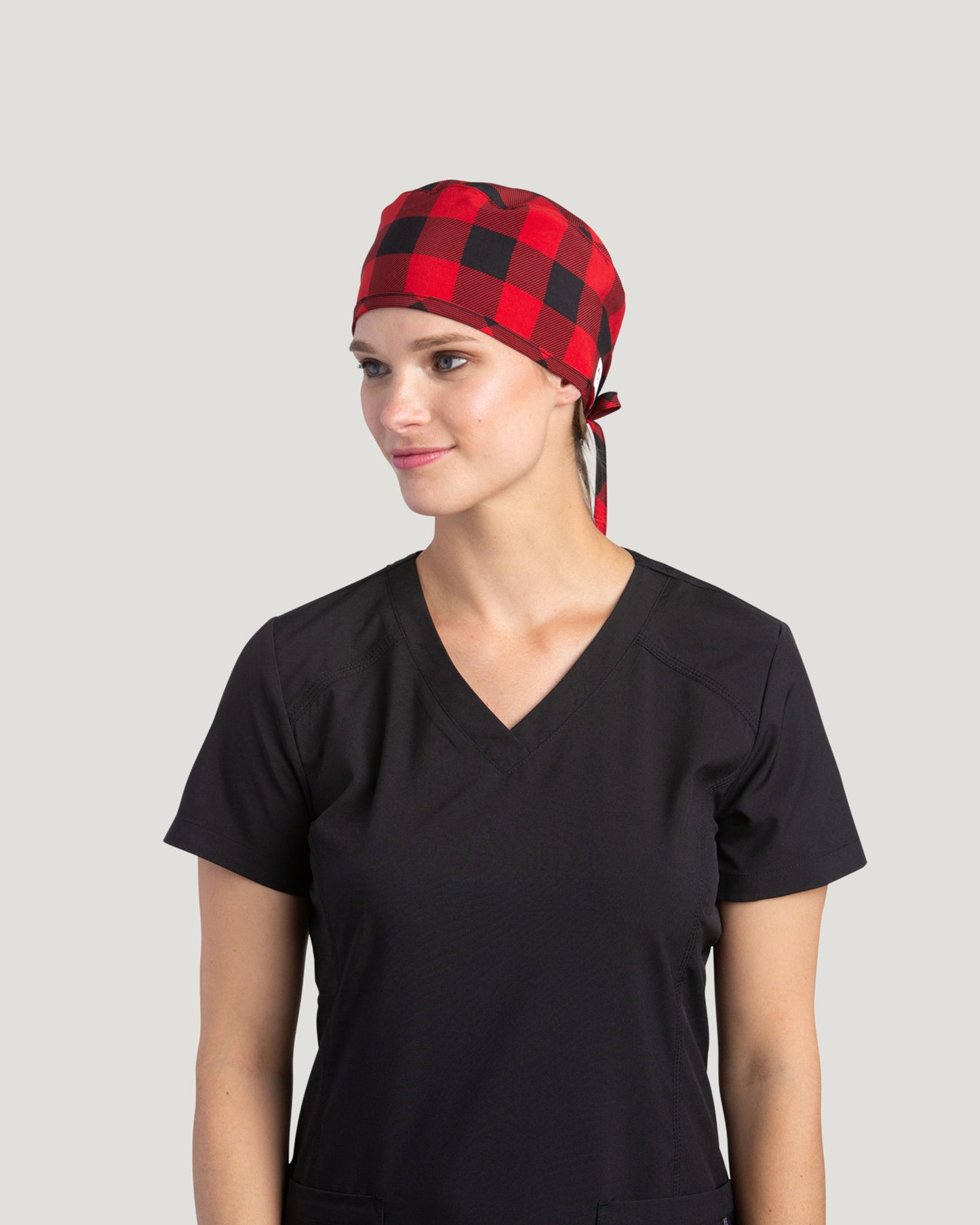 RED BUFFALO PLAID WHITE CROSS Scrub Cap