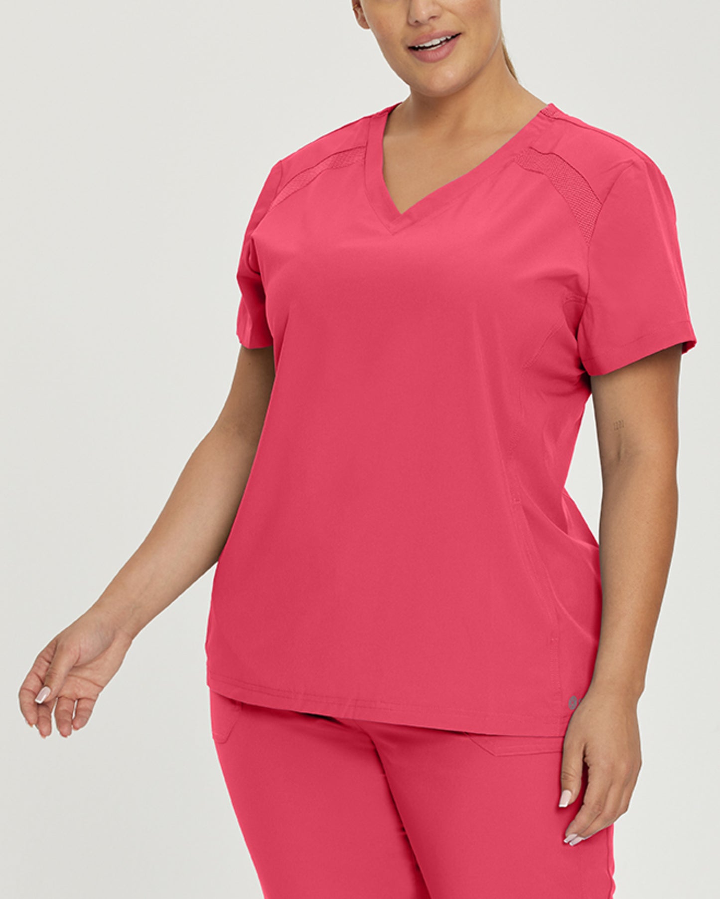 *Last Few* 746 White Cross FIT V-Neck Top With Side Mesh