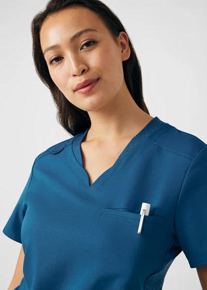 VIBE Women's Chest Pocket V-Neck Tuck-In Top