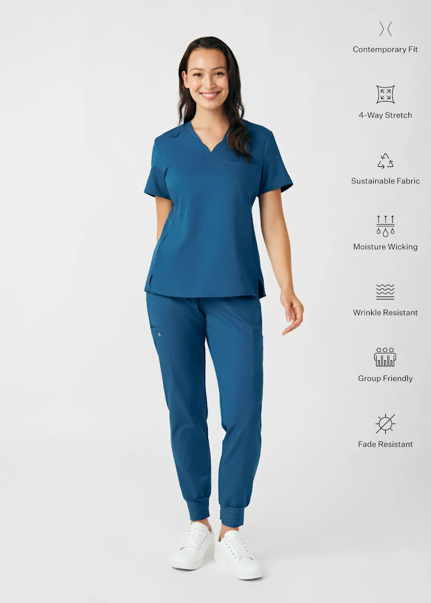 VIBE Women's Chest Pocket V-Neck Tuck-In Top