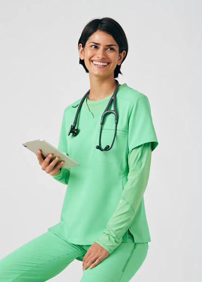 VIBE Women's Chest Pocket V-Neck Tuck-In Top