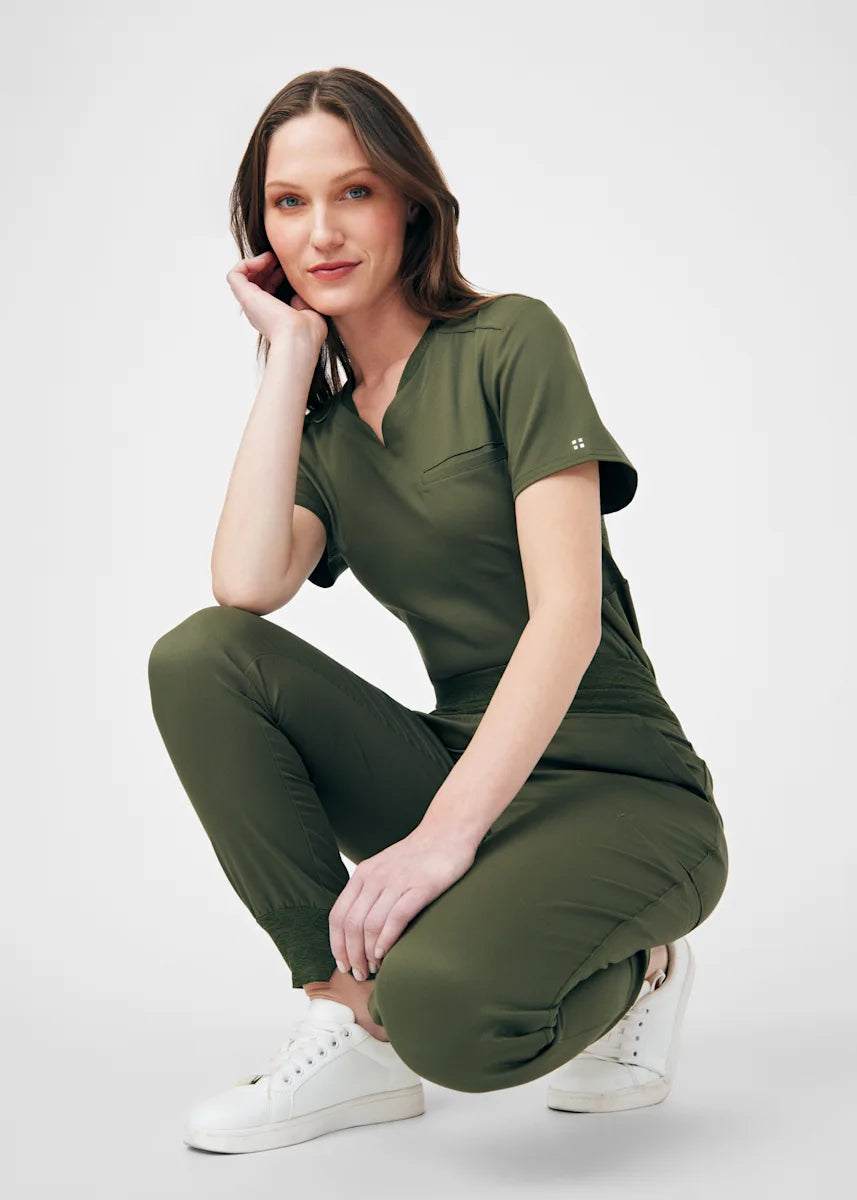 VIBE Women's Chest Pocket V-Neck Tuck-In Top