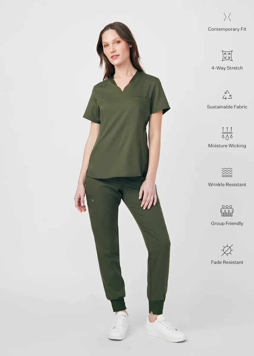 VIBE Women's Chest Pocket V-Neck Tuck-In Top