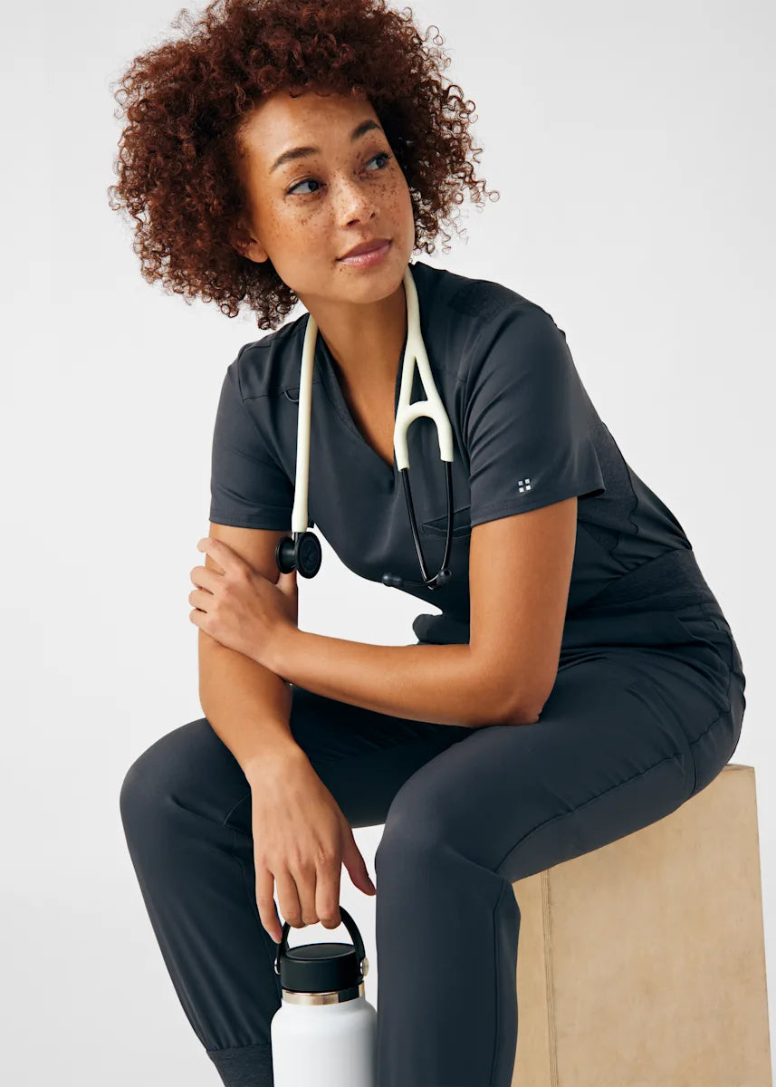 VIBE Women's Chest Pocket V-Neck Tuck-In Top