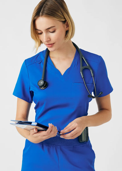 VIBE Women's Chest Pocket V-Neck Tuck-In Top