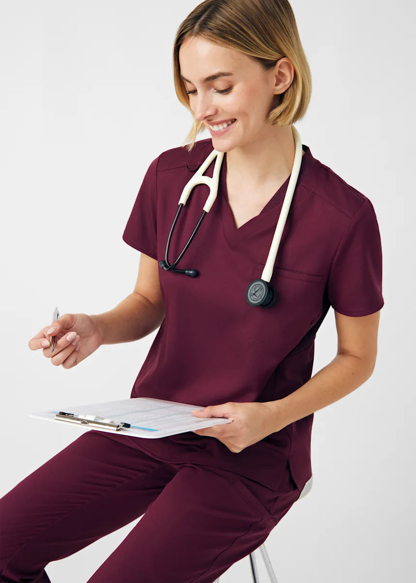 VIBE Women's Chest Pocket V-Neck Tuck-In Top