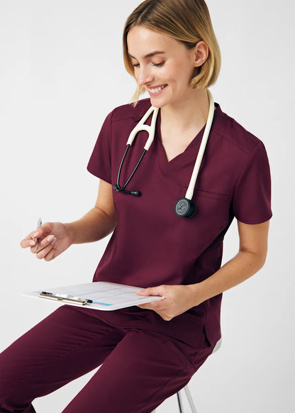 VIBE Women's Chest Pocket V-Neck Tuck-In Top