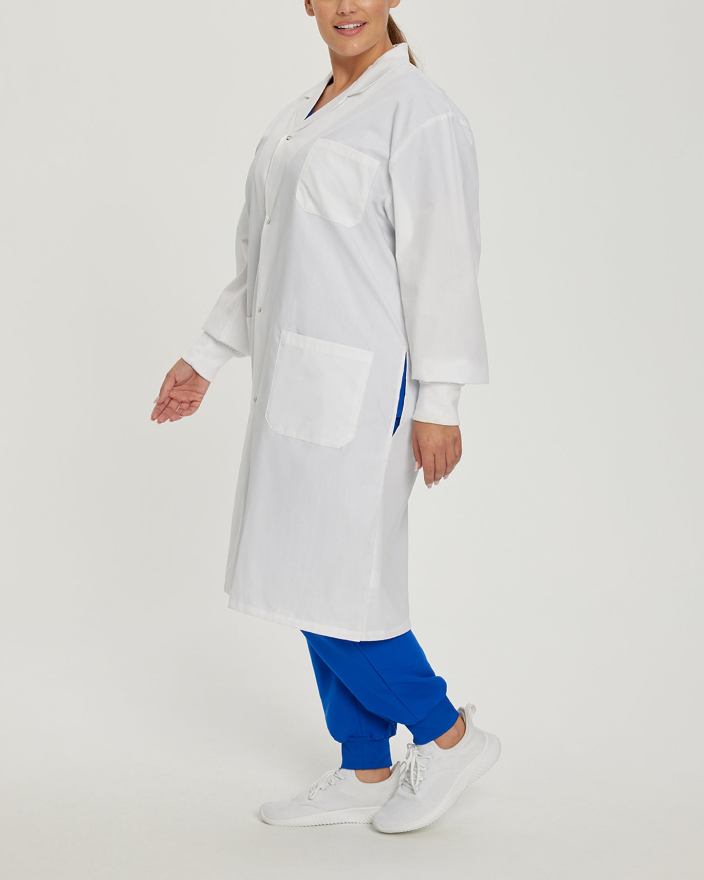 2068SRB Unisex White Cross Lab Coat With Ribbed Wrist Cuffs and Snap Buttons