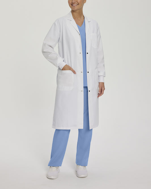 2068SRB Unisex White Cross Lab Coat With Ribbed Wrist Cuffs and Snap Buttons