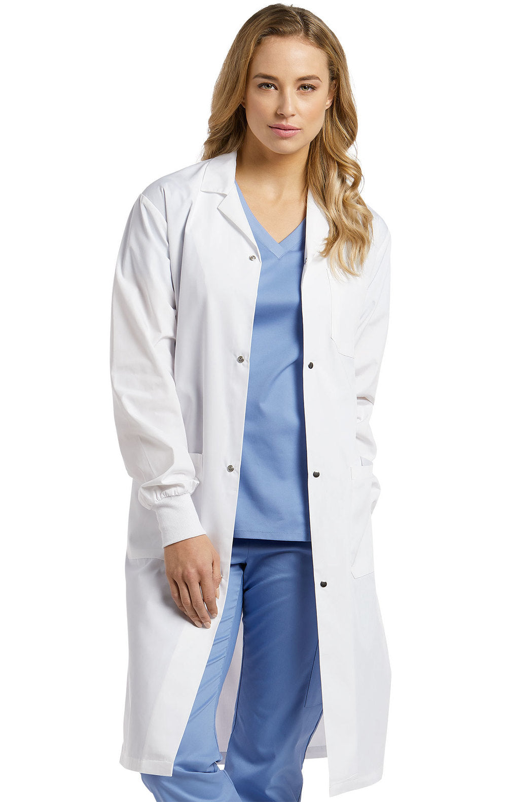 2068SRB Unisex White Cross Lab Coat With Ribbed Wrist Cuffs and Snap Buttons