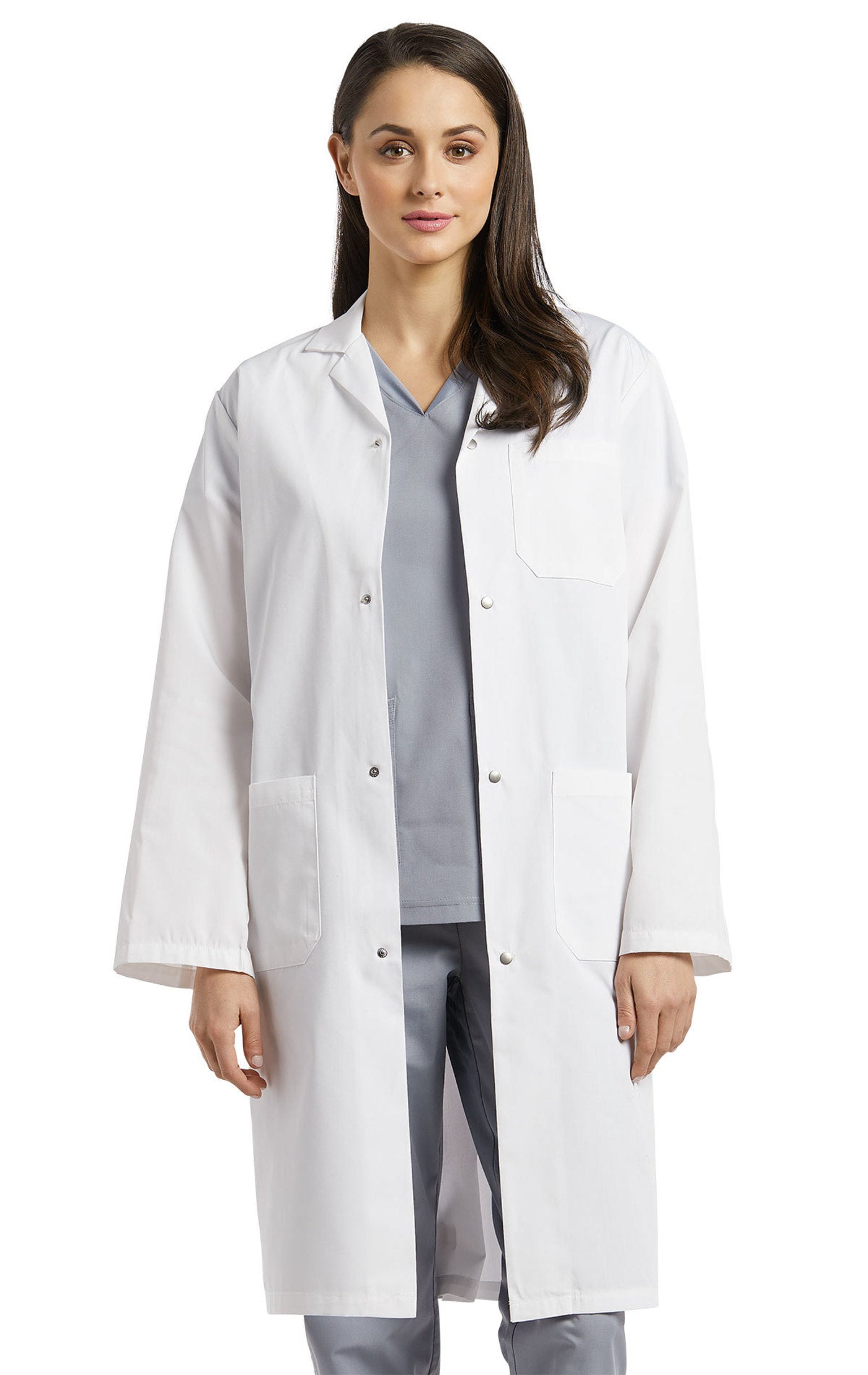 2068S Unisex White Cross Lab Coat with Snap Closure Buttons
