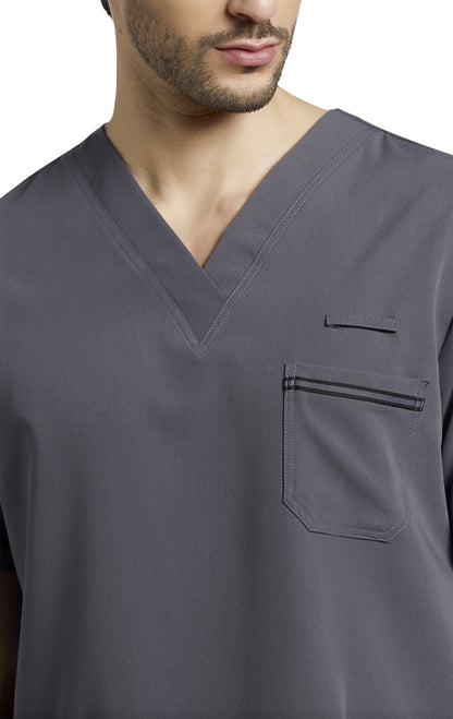 2207 Men's Detailed Scrub Top V-Tess