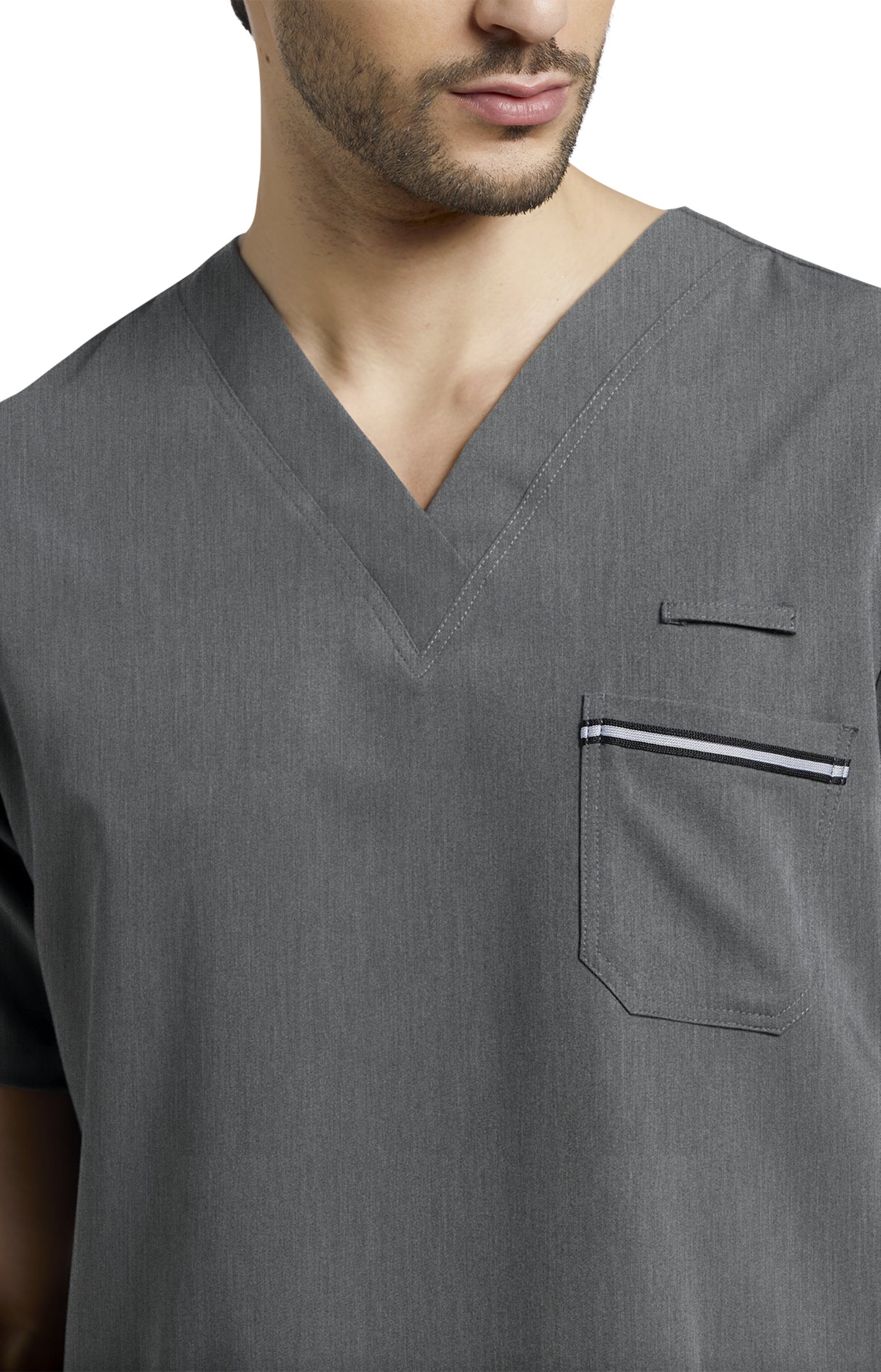 2207 Men's Detailed Scrub Top V-Tess