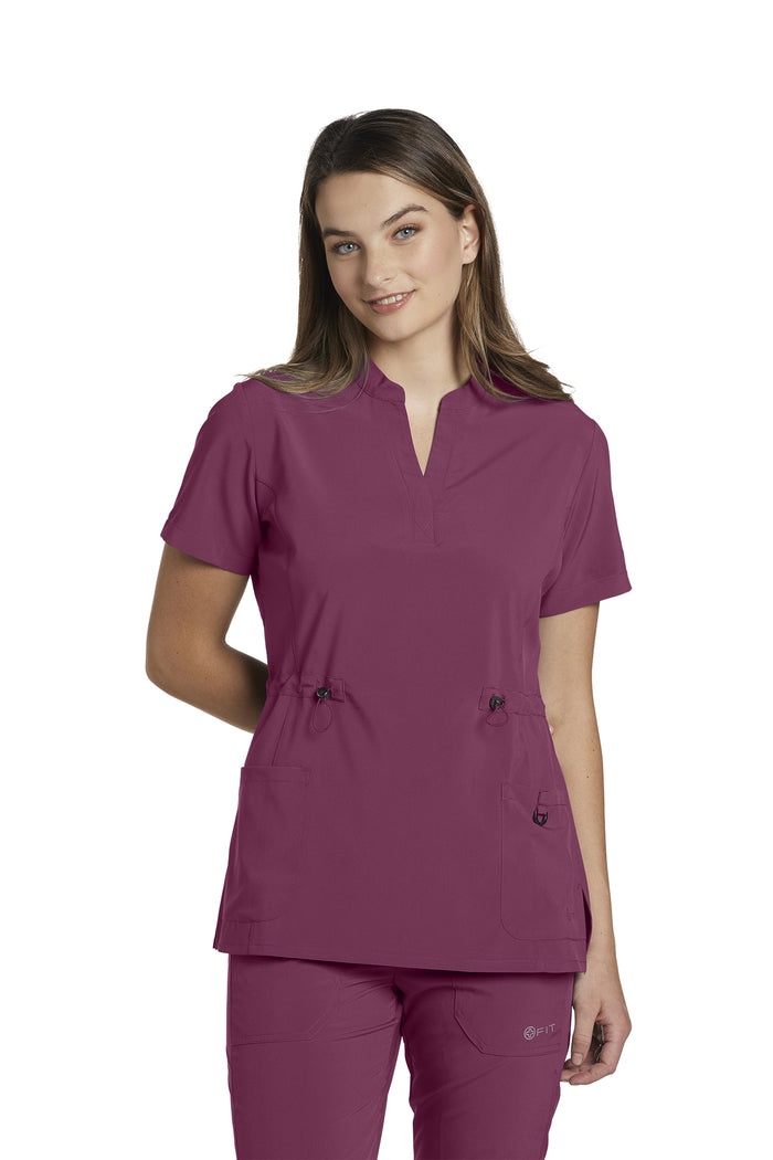 700 White Cross Fit Mandarin Collar Henley Cinched Women's Scrub Top –  Scrubs4U