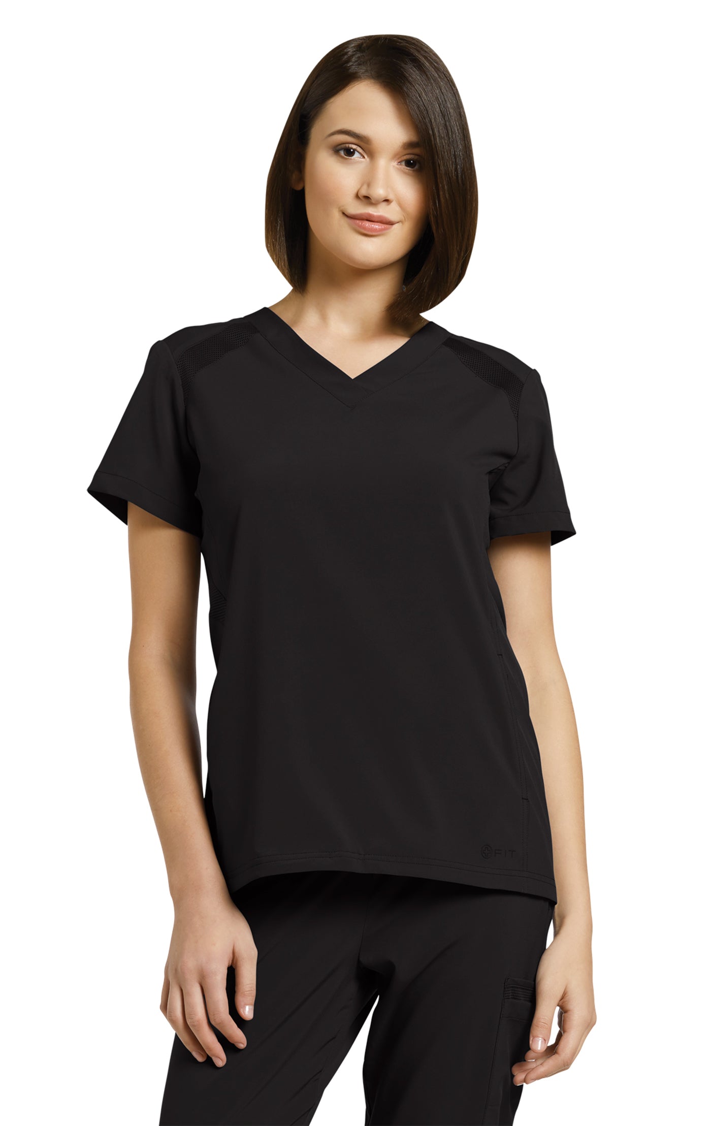 *Last Few* 746 White Cross FIT V-Neck Top With Side Mesh