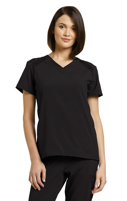 *Last Few* 746 White Cross FIT V-Neck Top With Side Mesh