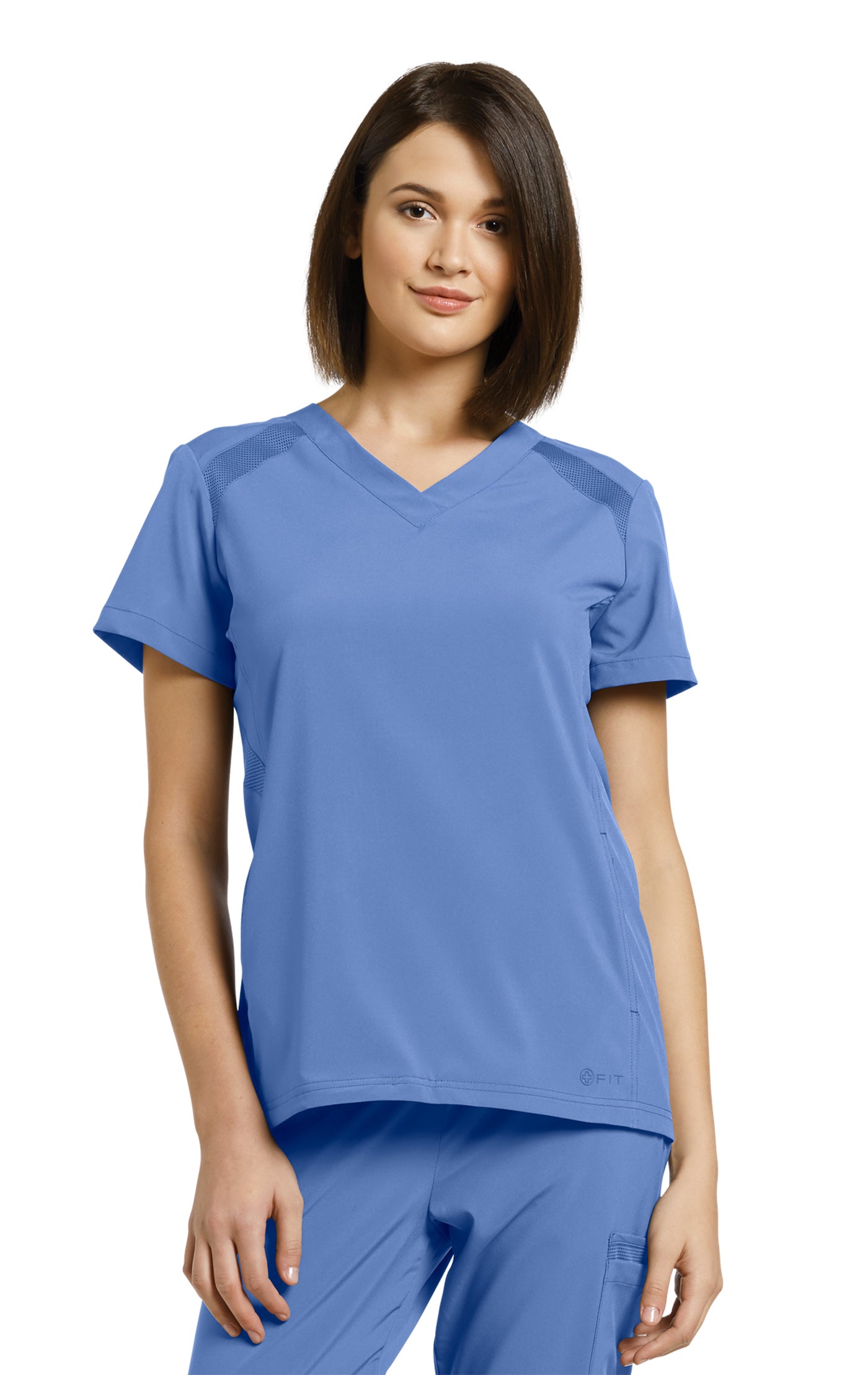 *Last Few* 746 White Cross FIT V-Neck Top With Side Mesh