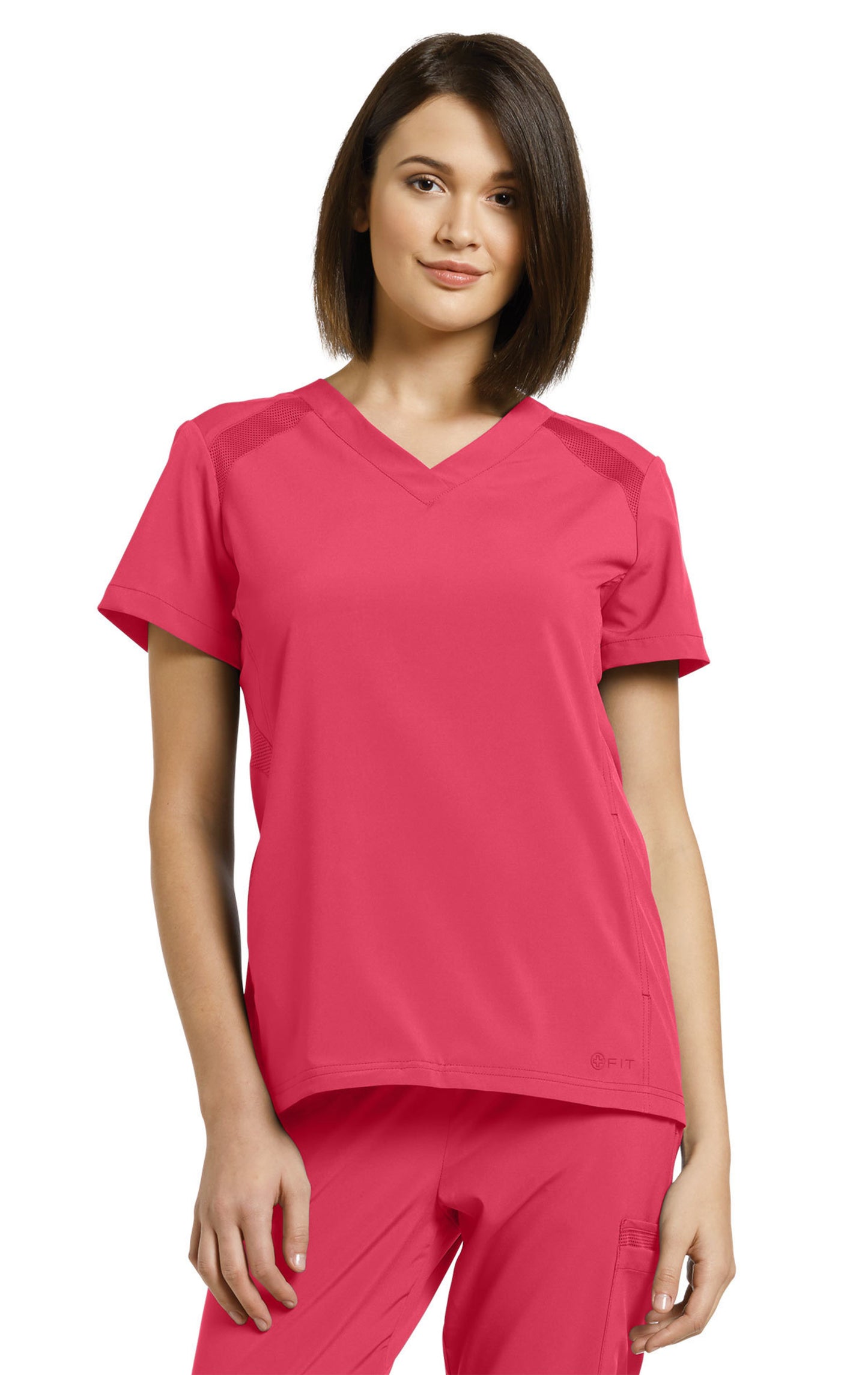 *Last Few* 746 White Cross FIT V-Neck Top With Side Mesh