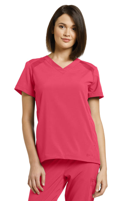 *Last Few* 746 White Cross FIT V-Neck Top With Side Mesh