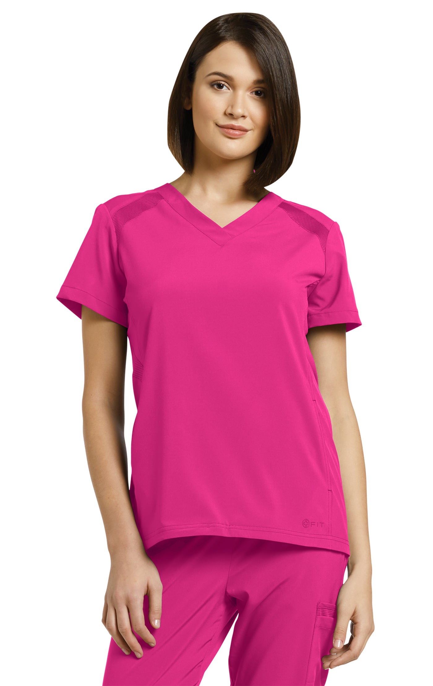 *Last Few* 746 White Cross FIT V-Neck Top With Side Mesh