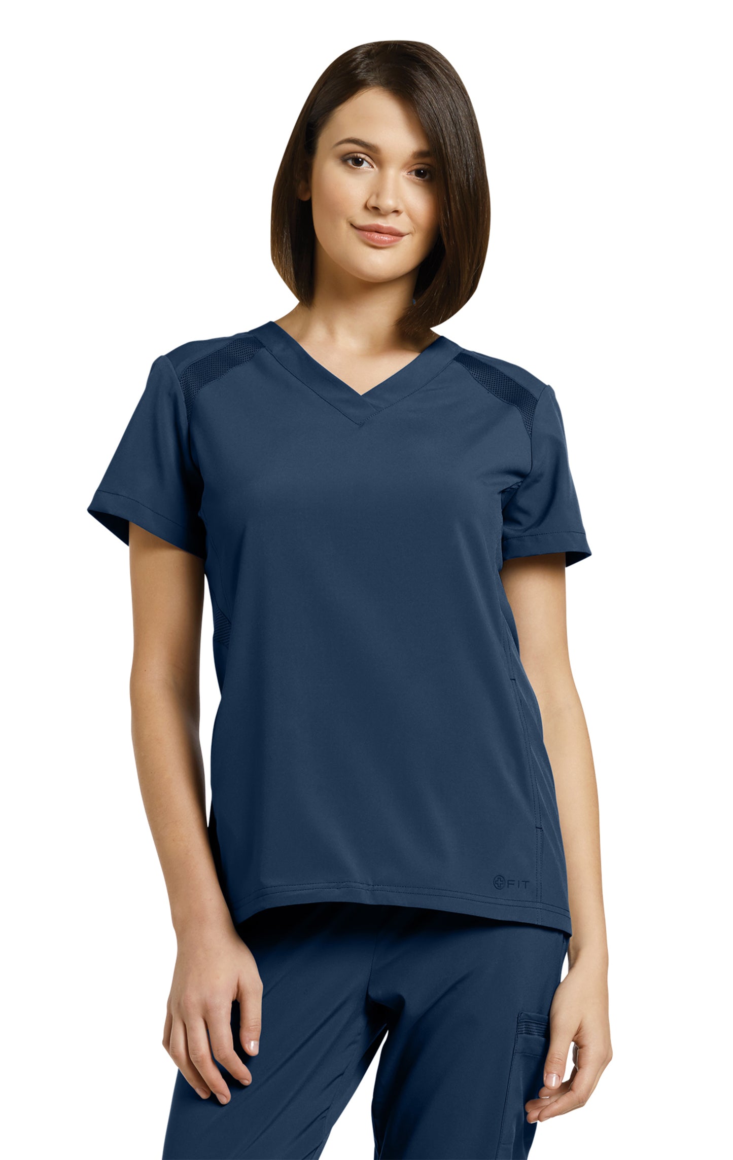 *Last Few* 746 White Cross FIT V-Neck Top With Side Mesh