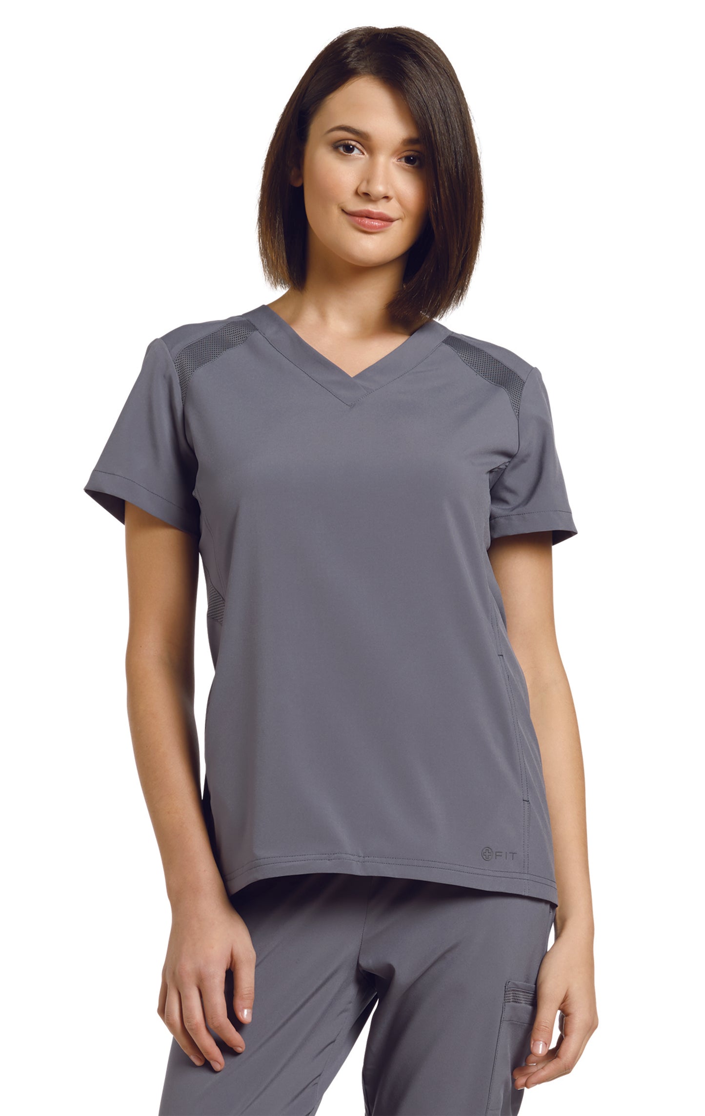 *Last Few* 746 White Cross FIT V-Neck Top With Side Mesh