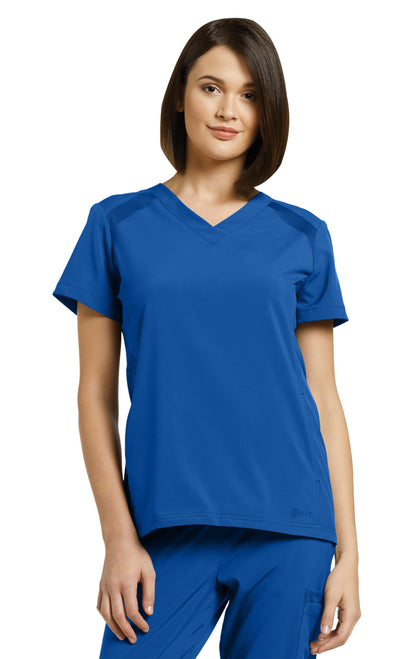 *Last Few* 746 White Cross FIT V-Neck Top With Side Mesh