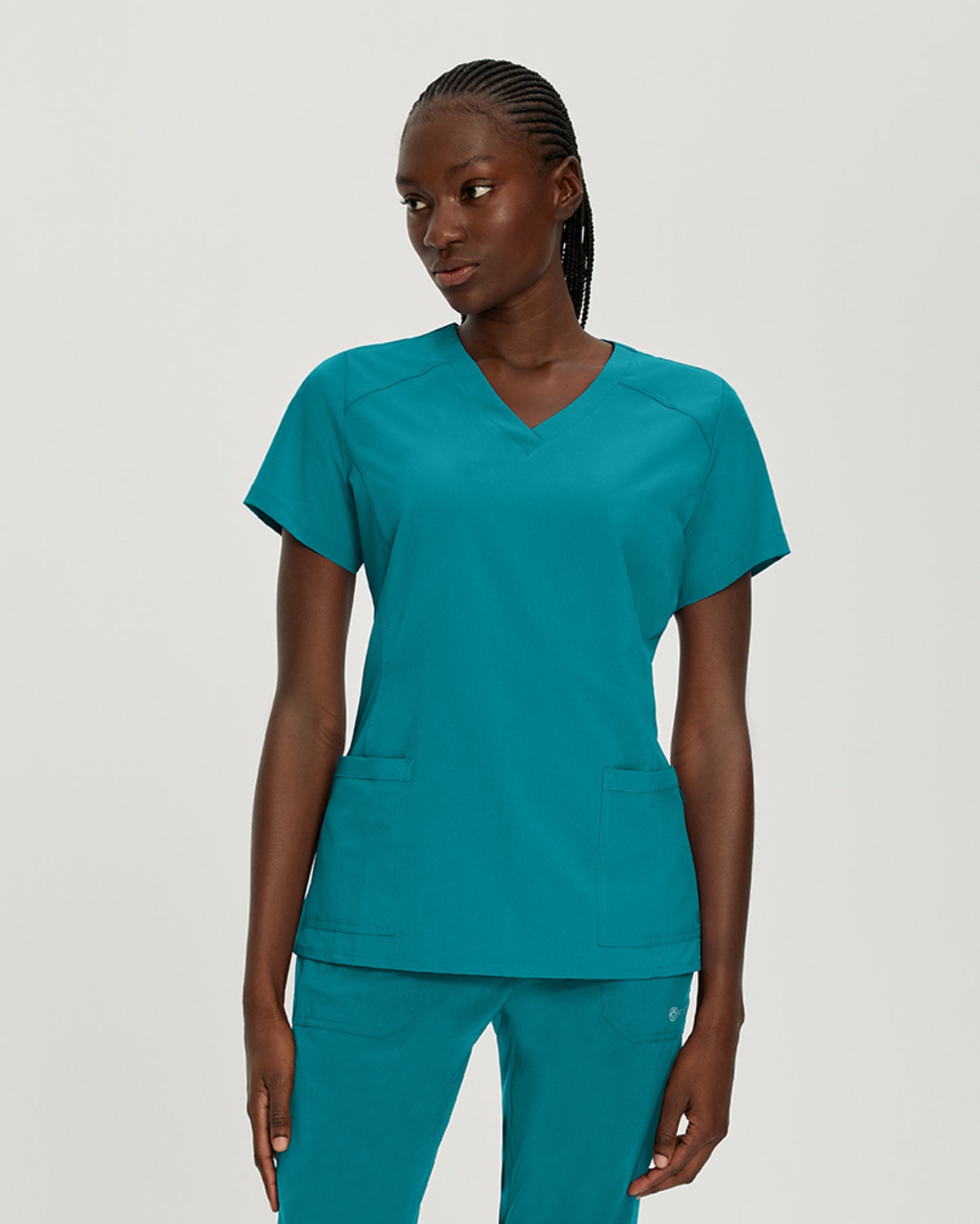 785 White Cross FIT V-Neck Women's Scrub Top (Real Teal)