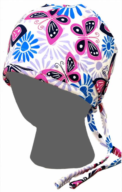 White with Magenta Butterflies Medical Scrub Cap 1252WH